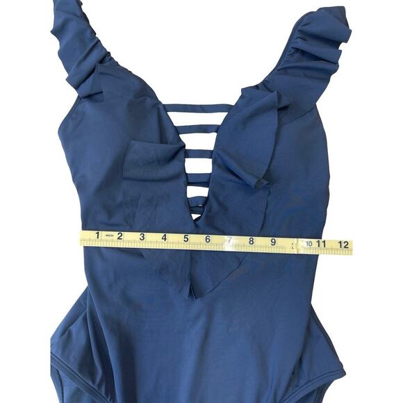Bleu Rod Beattie Ruffle Strap One Piece Black Swimsuit w/ Strappy Back - Size 4 - Picture 7 of 11